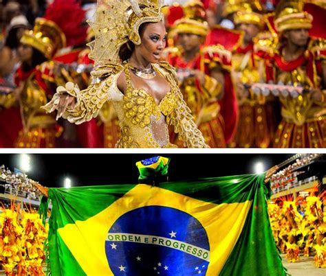 Gorgeous Brazilian Women In Samba Costume Performing At Sambadrome At