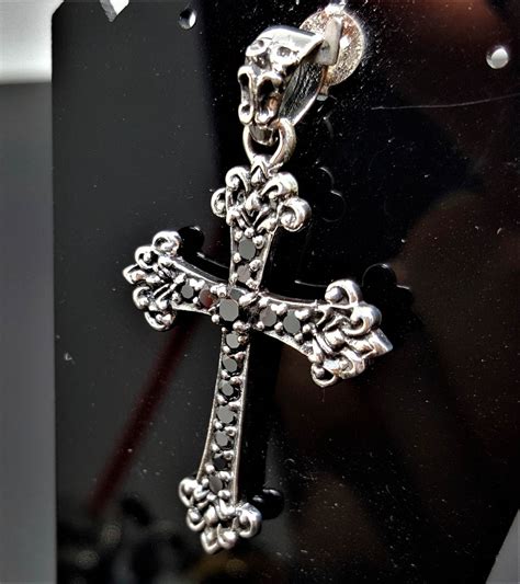 sterling silver  cross pendant black zirconia gothic cross christian