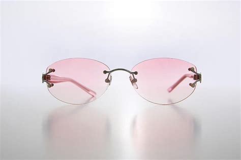 Rimless Oval Sunglass With Rhinestone Accents Color Tinted Etsy
