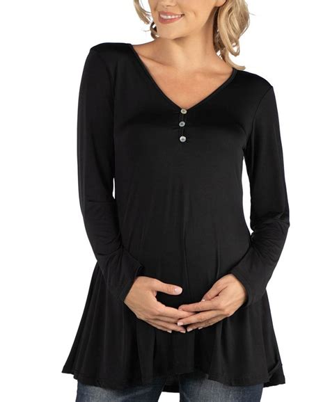 24seven Comfort Apparel Flared Long Sleeve Henley Maternity Top Macys