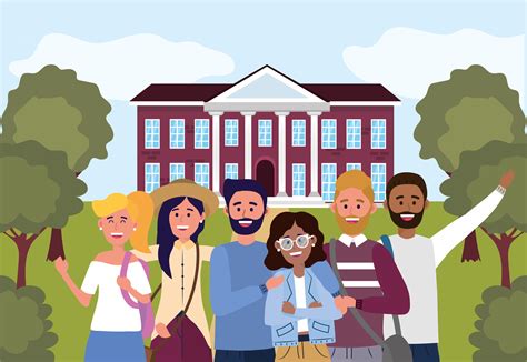 college students  front  university ready  learn  vector