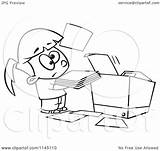Clipart Little Girl Copier Machine Use Cartoon Trying Toonaday Outlined Coloring Vector 2021 sketch template
