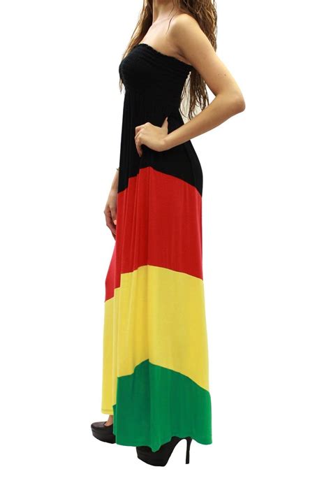 New Sexy Rasta Empress Jamaica Reggae Rgy Strapless Long Maxi Dress Sml