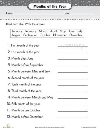 months   year  kids worksheets  kids   printables