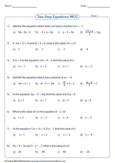 step equations worksheets  grade algebra equations worksheets