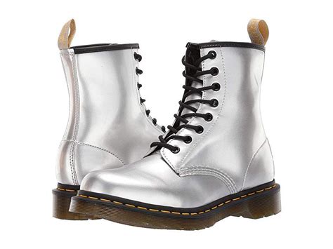dr martens  vegan chrome metallic womens boots silver  martens outfits white