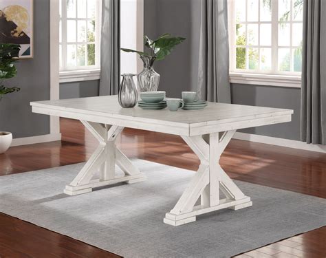 florina antique white wood trestle  piece dining set dining table wi
