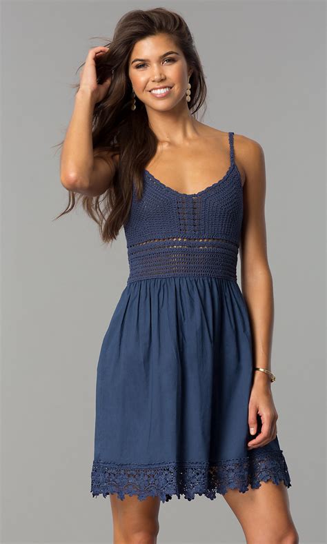 Short Casual Dress With Crocheted Bodice Promgirl