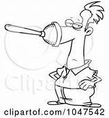 Plunger Cartoon Outline Nose Mans Clip Royalty Illustration Coloring Pages Rf Toonaday Plumber sketch template