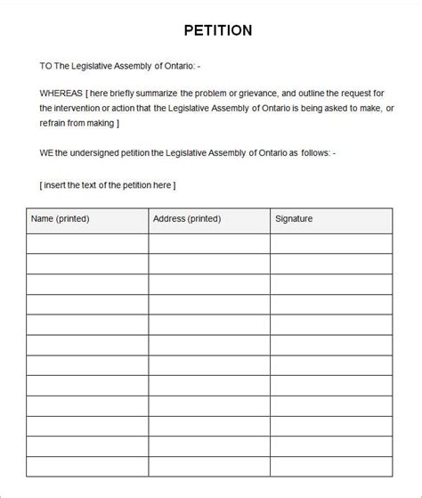 printable petition forms templates printable