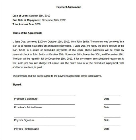 payment plan agreement template   word  documents