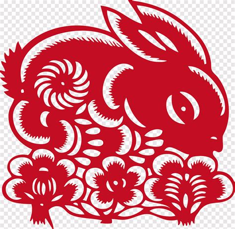 papercutting chinese paper cutting rabbit red rabbit culture animals png pngegg