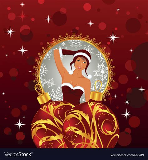 christmas card with sexy lady and balls royalty free vector