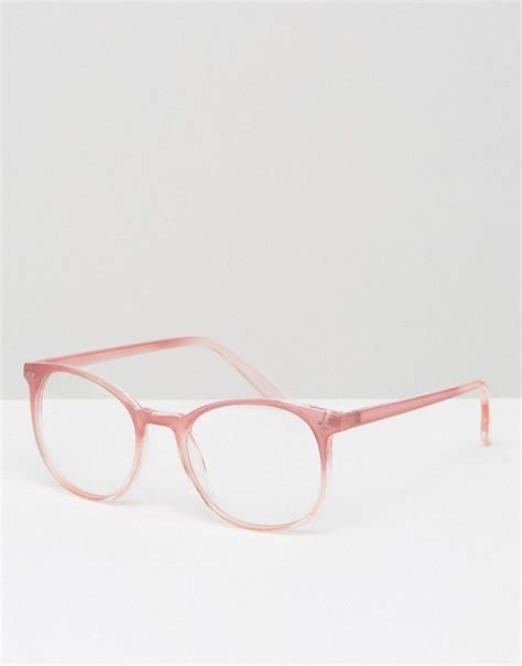 Asos Geeky Round Clear Lens Glasses In Pink Pink Pink Glasses