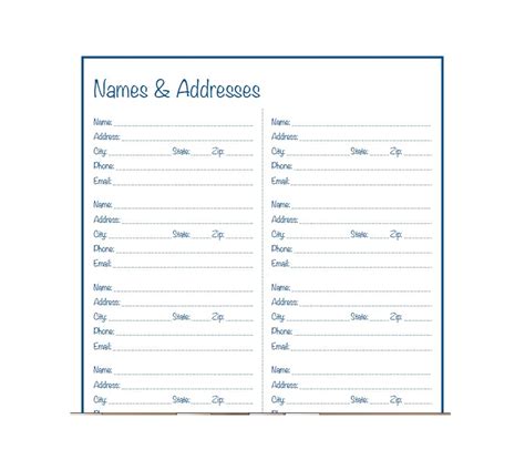 address book template printable templates