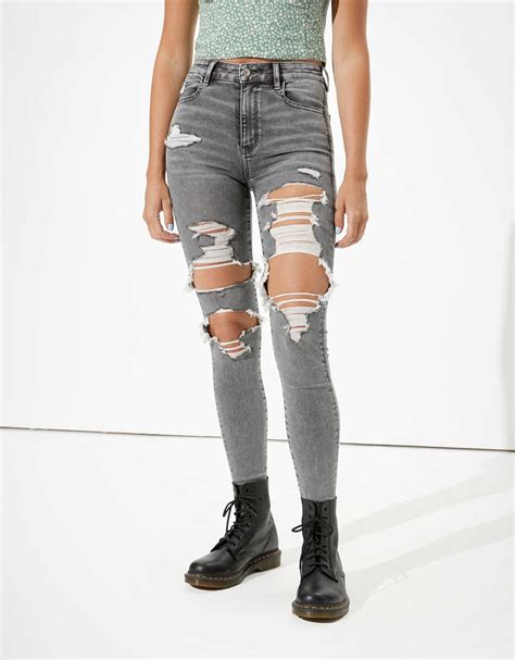Ae Ne X T Level Super High Waisted Jegging Grey Ripped Jeans Cute