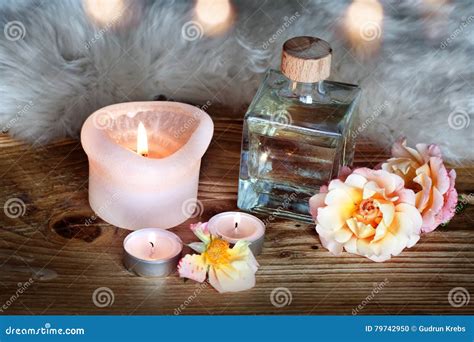 spa decoration  aromatic oil stock photo image  candle care