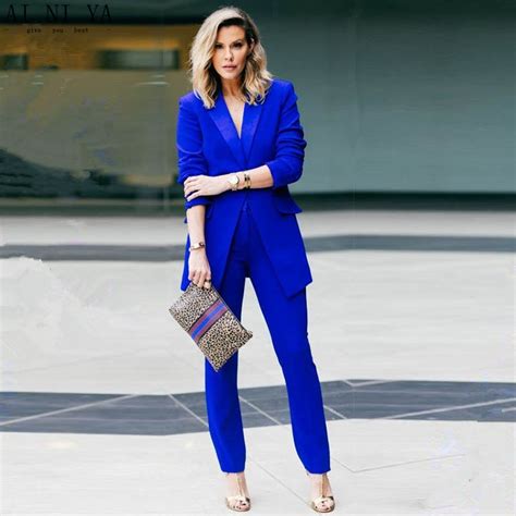 casual suits royal blue  piece set women business suits slim fit