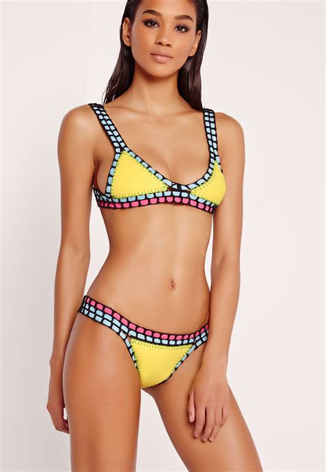 Lyst Missguided Abad X Crochet Triangle Bikini Set Yellow In Yellow