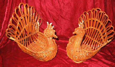 2 Vintage Wicker Turkey Napkin Holder Basket Thanksgiving