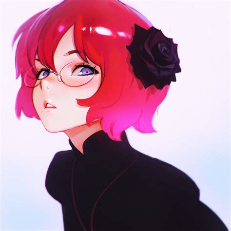 anime  anime anime girls short hair redhead purple eyes glasses ilya kuvshinov como