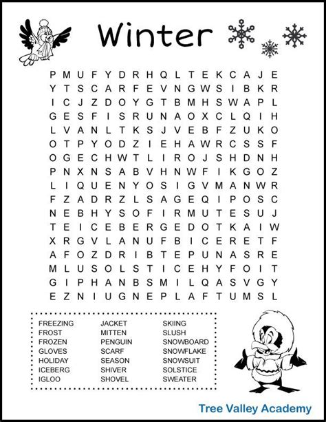 grade winter word search winter words winter word search word