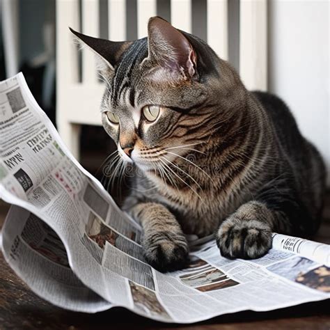 cat  reading  newspaper  concept   news  publications stock