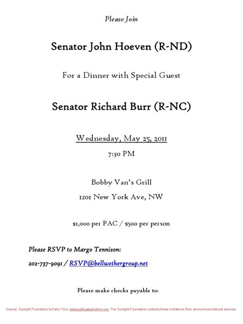 senator john hoeven     dinner  special guest  political action committee