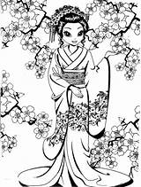 Coloring Pages Geisha Frank Lisa Girl People Coloriage Pretty Adults Japan Books Color Sheets Kids Drawings Princess Tattoo Book Asian sketch template