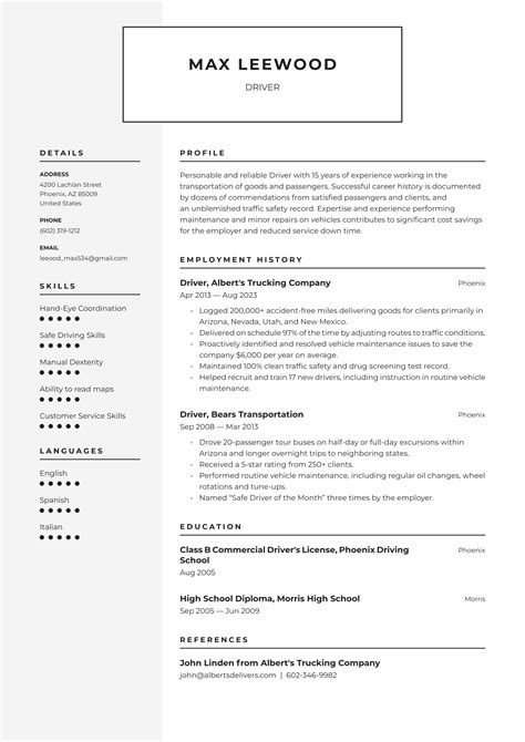 driver resume examples writing tips  resumeio