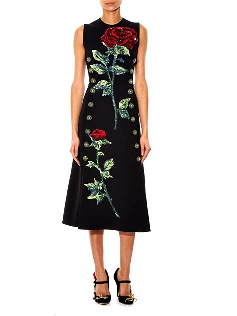 Lyst Dolce And Gabbana Rose Sequin Embellished Wool Midi