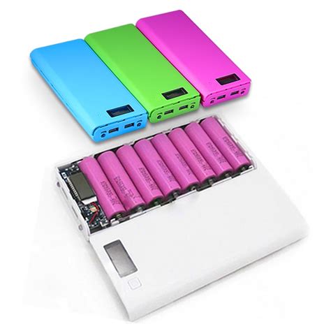 battery  diy portable battery power bank shell case box lcd display dual usb