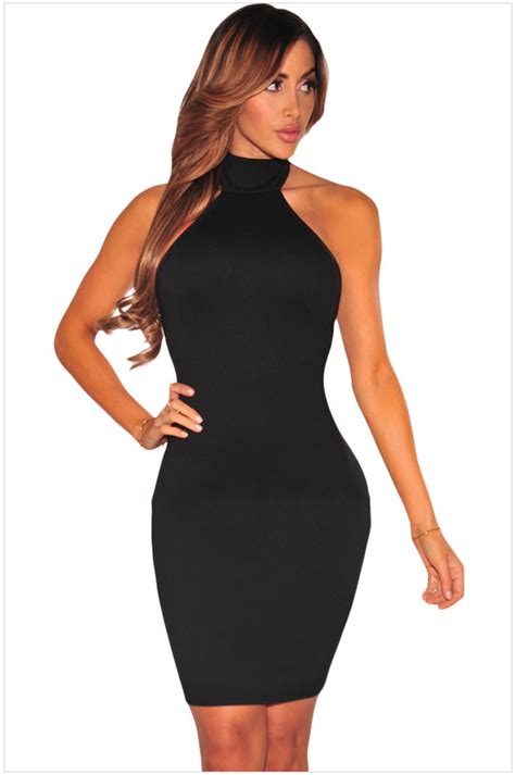 Sexy Halter Turtleneck Off Shoulder Bodycon Dress Backless Club Party