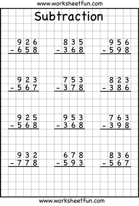 digit borrow subtraction regrouping  worksheets  printable