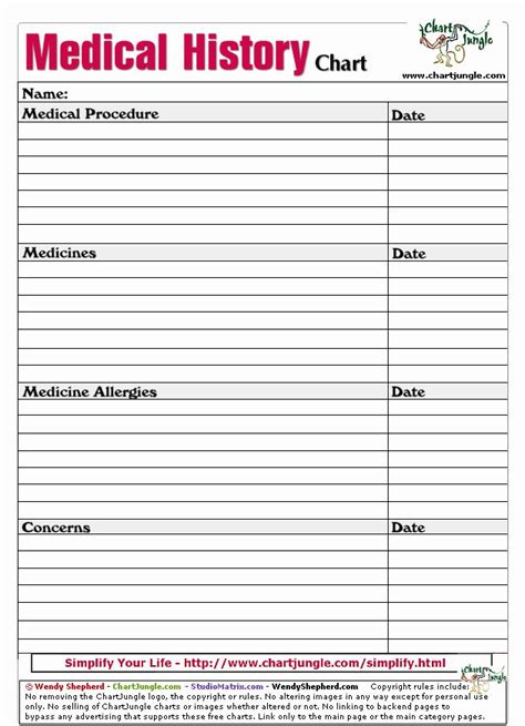 medical record forms template lovely medical history printable health