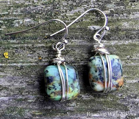 wire wrapped bead earrings running  sisters