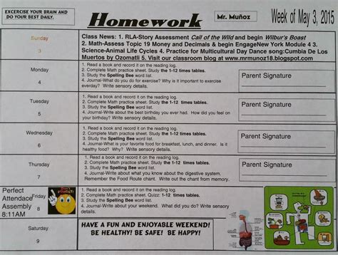 munozs  grade blog class news homework calendar