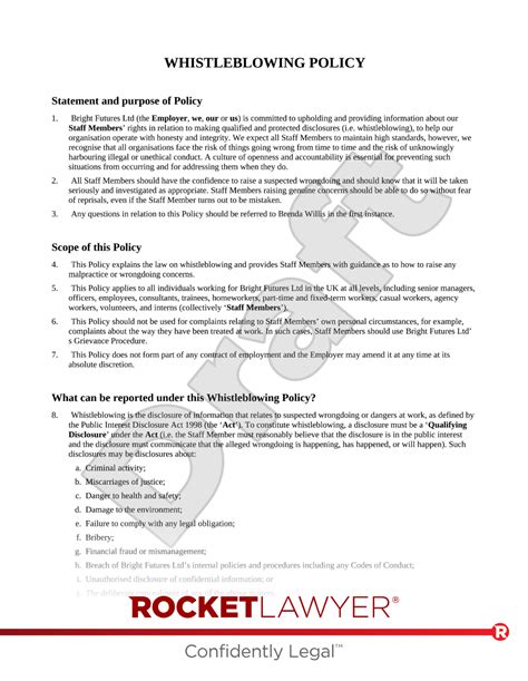 whistleblowing policy template faqs rocket lawyer uk