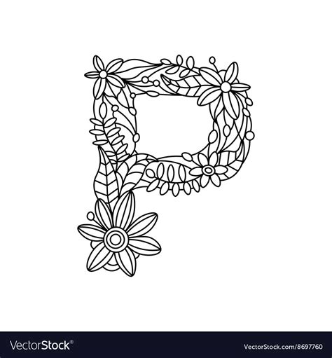letter p coloring book  adults royalty  vector image
