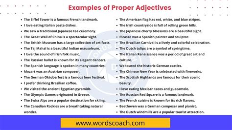 examples  proper adjectives word coach