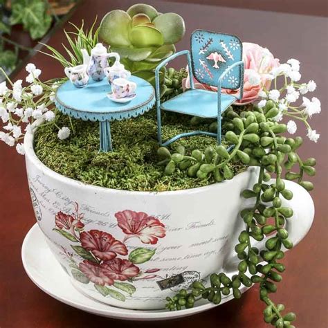 french inspired miniature tea cup garden  saucer flower
