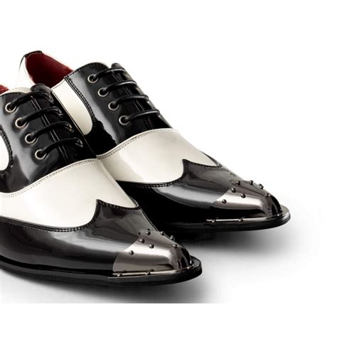 mens black white patent shoes  metal toe buy  happy gentleman