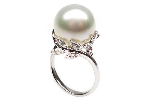 white cultured south sea pearl diamond ring  mm aaa pearl rings