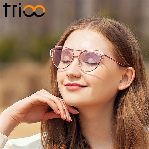 trioo metal pink women eyewear frames cat eye fashion designer glasses