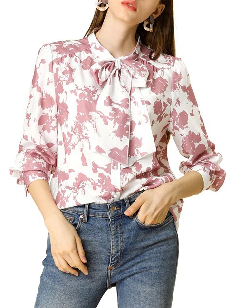 unique bargains womens boho floral printed shirt  neck pussy bow blouse walmartcom
