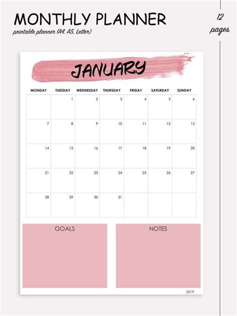 printable monthly planner monthly planner planner printable planner