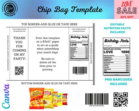 editable chip bag template chip bag nutritional label chip etsy