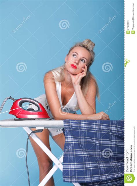 Pin Up Girl Retro Style Portrait Woman Ironing Royalty Free Stock