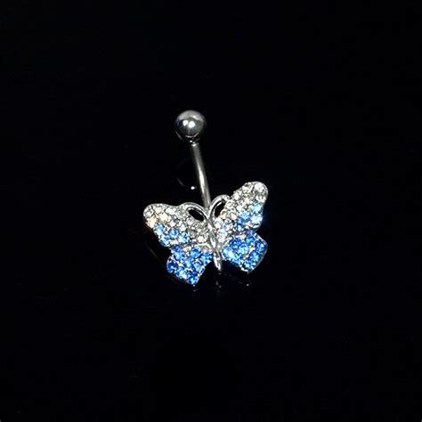 blue silver color crystal butterfly body piercing belly button steel