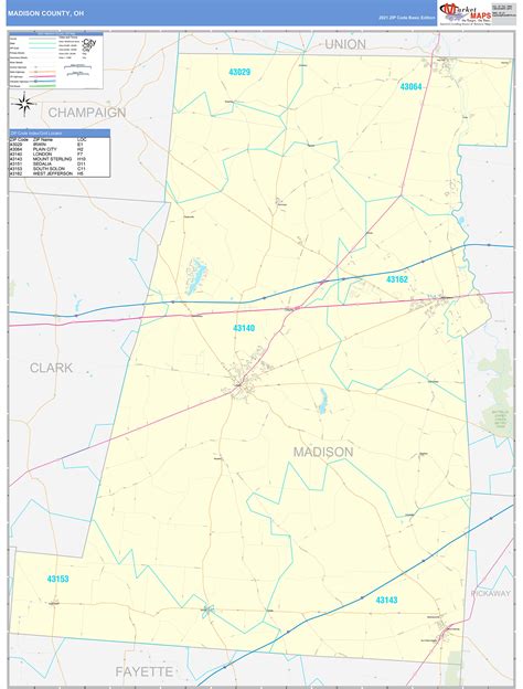 madison county  zip code wall map basic style  marketmaps mapsales
